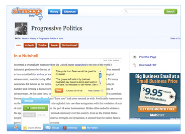 screenshot of a page with Stickies